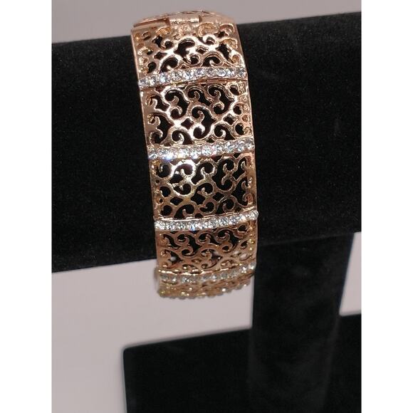 🍭3 for 20 - Gold Tone Filigree Clasp Bracelet Rhinestones 7" Sparkle Pretty - Picture 8 of 9